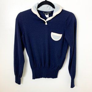 Marc Jacobs navy blue cropped cashmere collared pocket sweater small